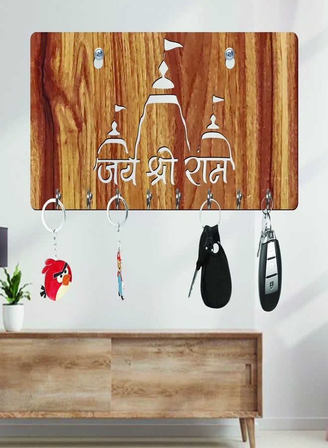 Freny Exim Jai Shree Ram Wooden Key Holder with Face Mask Hanging with 8 Hook - Beige 030 - Image 2